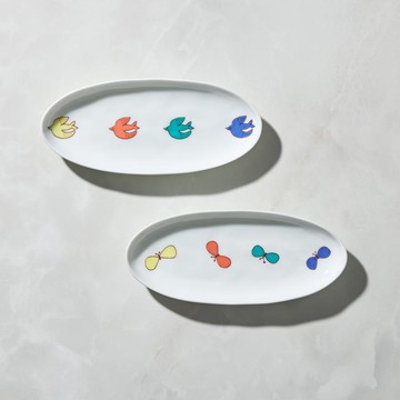 日本晴九谷燒 - 橢圓中盤(2件組)