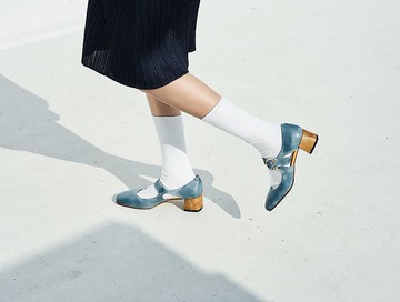 4.6 方頭飾扣瑪莉珍跟鞋 - 錆淺蔥