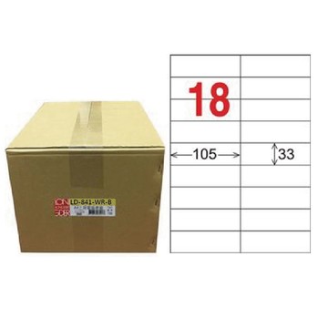【龍德】LONGDER 三用電腦標籤 A4 18格 33*105mm 可再貼1000張/箱 LD-841-WR-B(適用雷射、噴墨、影印)