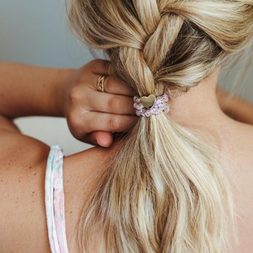 英國 ByEloise London 千鳥織波浪髮圈 粗繩系列｜金愛心 - 星空黑