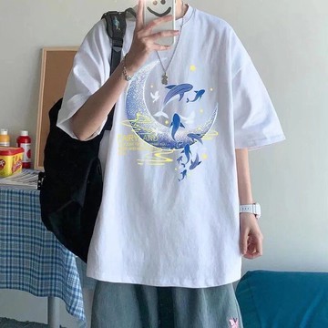 加肥加大圓領上衣男|大尺碼45-165公斤男裝上衣|夏季短袖T恤|學生韓版上衣|寬鬆五分袖上衣|ins印花t恤|胖子上衣