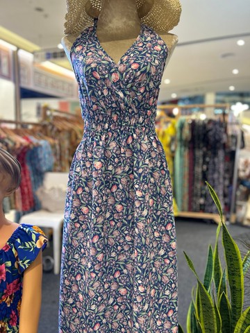 印花領巾式連身裙