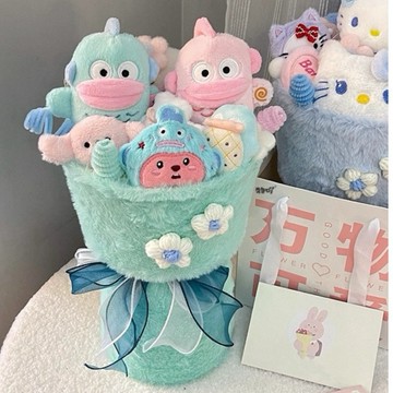 💕台灣出貨 玩偶花束公仔花束 情人節花束 玩偶花束 畢業花束 聖誕禮物 醜魚花束 醜魚 醜魚公仔 聖誕花束 花束 漢頓