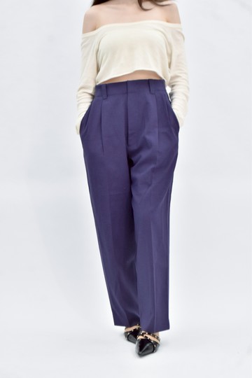 (S) uniqlo 高腰西裝後鬆緊腰藍色長褲