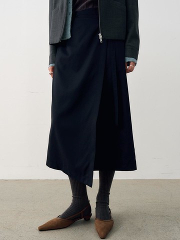 Belted Stripe Wrap Skirt [Navy]