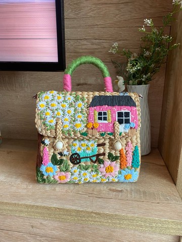 手工刺繡水芙蓉編織包