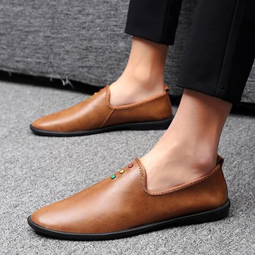 夏季新款真皮豆豆鞋男韓版休閑小皮鞋透氣懶人鞋潮流軟皮商務男鞋