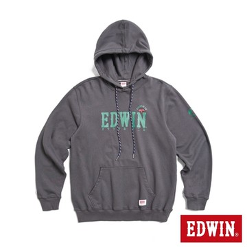 EDWIN 男裝 經典印花加小車圖騰連帽長袖T恤-暗灰色