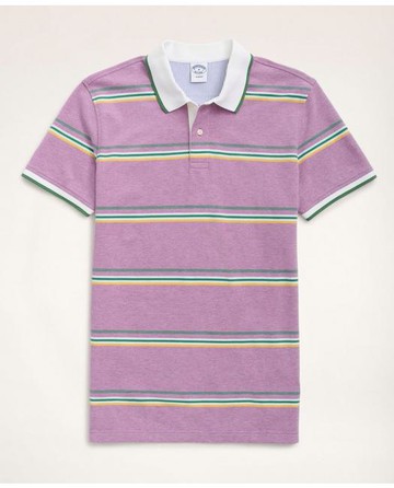 Brooks Brothers Men's Slim-Fit Stretch Cotton Striped Polo Shirt | Pink Heather | Size XS