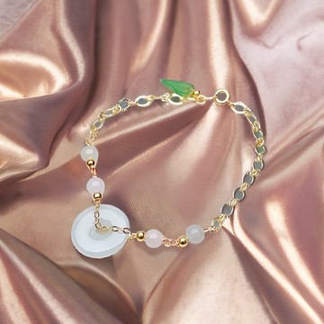 【願‧平安】冰種白翡平安扣14K金手鍊 | 天然緬甸翡翠A貨 | 送禮