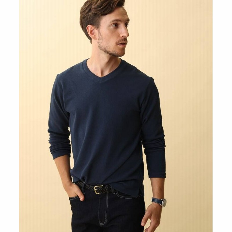 Takeo Kikuchi 梨地 Vネック カットソー メンズ ネイビー 通販 Lineポイント最大get Lineショッピング