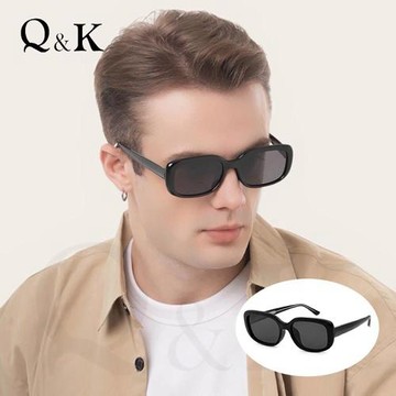 【Q&K】高級感時髦方框TR90偏光太陽眼鏡｜曜影黑｜防眩光・抗UV400｜質感穿搭推薦