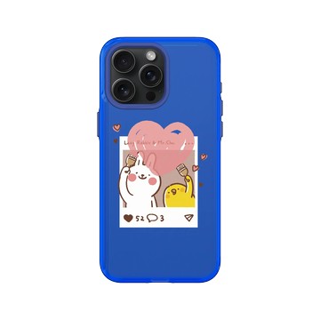 iPhone 15 Pro Max Clear 激光藍 - 懶散兔與啾先生 Lazy Rabbit and Mr.Chu - Send heart