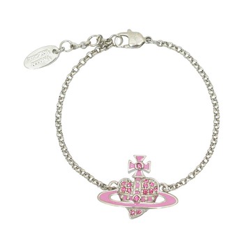 Vivienne Westwood 閃耀水晶淡粉琺瑯反向愛心土星手鍊 粉色 6102020Z-02P256