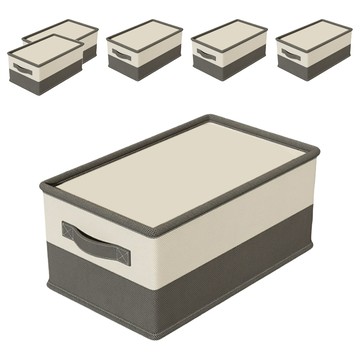 ANTIAN 家用加厚折疊大容量被子衣物收納盒  米灰色 + 米色  6個  50 x 35 x 30cm