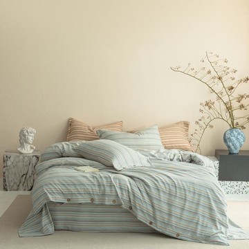 鈕釦款a類雙層皺皺紗 四件套 條紋 可機簡約 被套 學生 宿舍 床單三件套