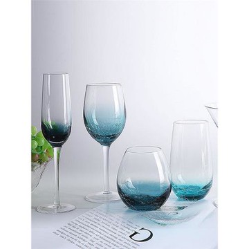 創意家用酒吧彩色冰裂漸變紅酒杯高腳杯雞尾酒香檳果汁玻璃水杯子