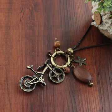 復古風別針算盤球拍單車羽毛鐵塔十字架蠟繩長款項鏈毛衣鏈女文藝