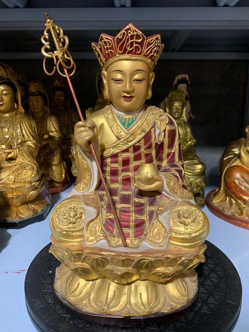 結緣臺版精品老木雕佛像擺飾，地藏菩薩，高27厘米，閩南漆線雕