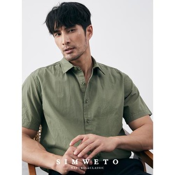 秋季休閑純棉黑色短袖襯衫男冰絲商務高級感抗菌寬松白色半袖襯衣