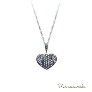 [現貨商品]【焦糖小姐 Ms caramelo 】925銀鍍K白 愛心項鍊(復古設計 白鐵礦 項鍊)