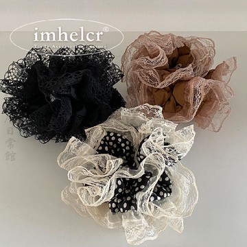 🔥2件9折🍊臺北出貨🍊可開發票韓國東大門ins芭蕾風高級感波點蕾絲花邊大腸髮圈氣質頭花新款女