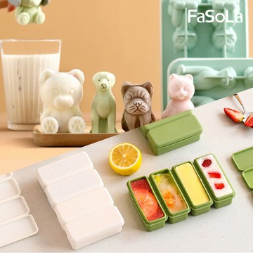FaSoLa 食品用 鉑金 矽膠 卡通製 冰盒 條型製 冰格 小熊2格