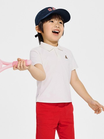 男幼童裝 小熊刺繡短袖POLO衫-白色