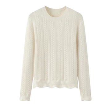 羊絨秋冬新款女衫圓領套頭個性波浪下擺毛衣時尚休閑打底麻花針織