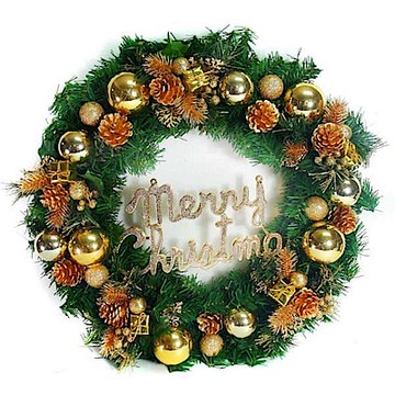 摩達客 台灣製 20吋豪華高級聖誕花圈(金色系)(台灣手工組裝出貨)(本島免運費)