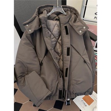 冬季加厚連帽羽絨棉服男女款純色休閑小眾解構夾棉保暖面包服外套