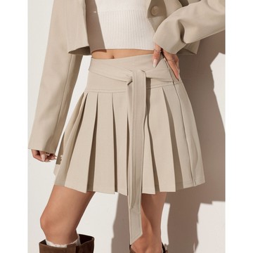 AIR SPACE LADY 綁帶百褶短裙(杏/深灰) 女裝 現貨