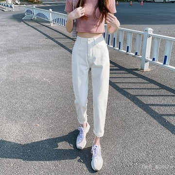 【限時特賣】牛仔褲女 牛仔長褲 高腰牛仔褲 牛仔寬褲 高腰褲 長褲女 白色牛仔褲女直筒寬鬆2025年新款學生小個子米色