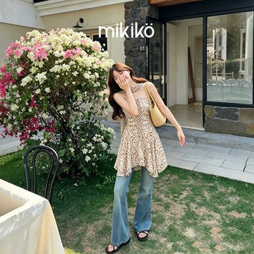 美木子｜預購｜豹紋抹胸連身裙 防滑設計 內搭短褲 甜辣顯瘦洋裝＋飄帶配件【1292】