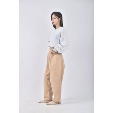 (L) queenshop高腰丹寧牛仔質感杏色長褲二手衣
