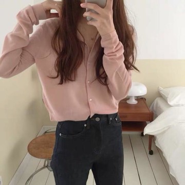 甜美仙氣款上衣秋裝休閑百搭薄款純色防曬衫長袖針織衫開衫女1入