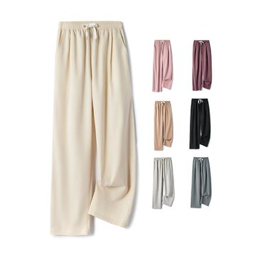 褲子男休閑褲薄款潮流墜感直筒冰絲闊腿褲ins夏季雪紡九分褲男褲