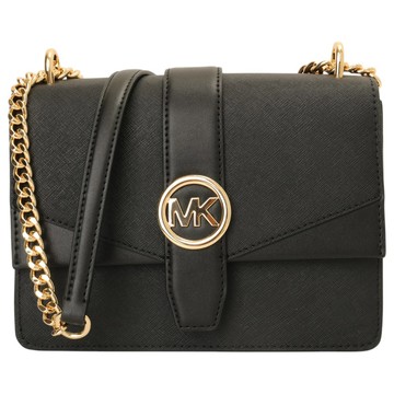 MICHAEL KORS-金牌MK防刮皮革磁釦斜背包(黑)S