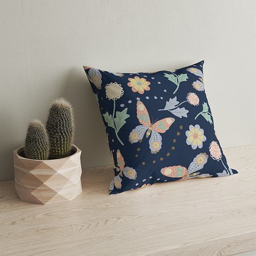 法式童趣插畫抱枕套—蝴蝶(深藍)