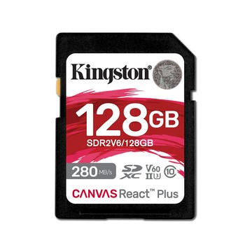 【Kingston】Canvas React Plus 128G SDR2V6 SDXC U3 V60 UHS-II 記憶卡 讀取速度:280MB/s