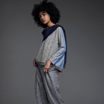 異材質拼接羅紋領上衣