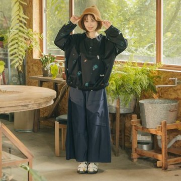 【MOSS CLUB】多褶造形層次感闊腿寬褲 藍 黑