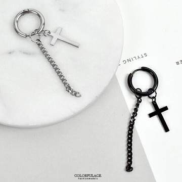 男生耳環 韓系鍊條十字鋼耳針【ND737】