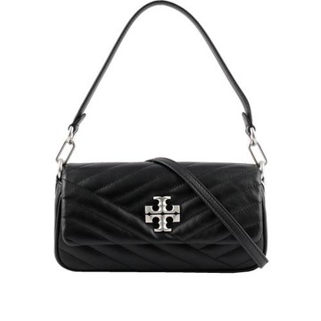 TORY BURCH Kira 銀釦縫線設計翻蓋小款肩背/斜背二用包(黑色)