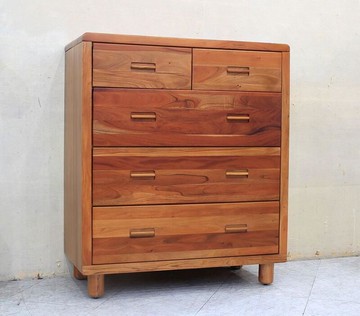 【歐風別館】日野桃花心木全實木五斗櫃【基隆至台中免運費】