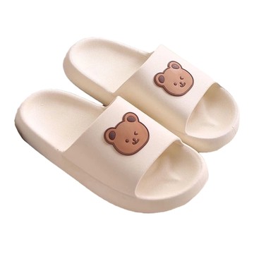 PVC 超厚底柔軟可愛拖鞋 防滑耐磨 白色 + 小熊  40 ~ 41