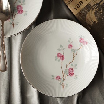 德國Seltmann Weiden玫瑰描銀立體條紋餐盤