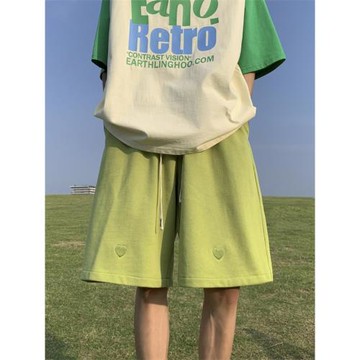 淺綠色短褲男夏季薄款寬松五分褲美式高街直筒休閑褲男士運動中褲
