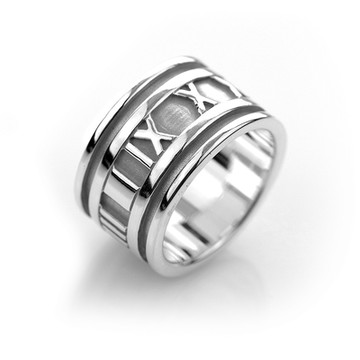 二手品 Tiffany&Co. 蒂芙尼 Atlas系列 羅馬數字925純銀戒指(超寬版)