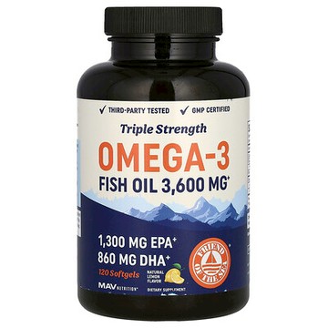 MAV Nutrition, Omega-3 魚油，三倍功效，天然檸檬，120 粒軟膠囊